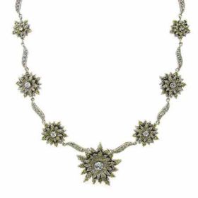 Sterling Silver Simulated Diamond and Yellow cz Sunburst Flower Necklace