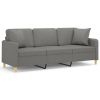 3-Seater Sofa with Pillows&Cushions Dark Gray 70.9" Fabric