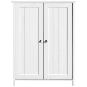 Wooden Double Door Bathroom Storage Floor Cabinet (Wooden: White)