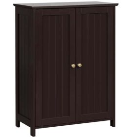 Wooden Double Door Bathroom Storage Floor Cabinet (Wooden: Espresso)