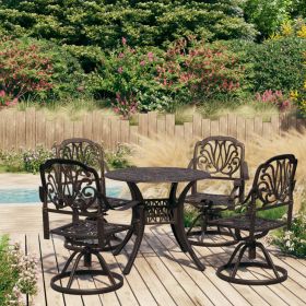 5 Piece Bistro Set Cast Aluminum Bronze (Color: Brown)